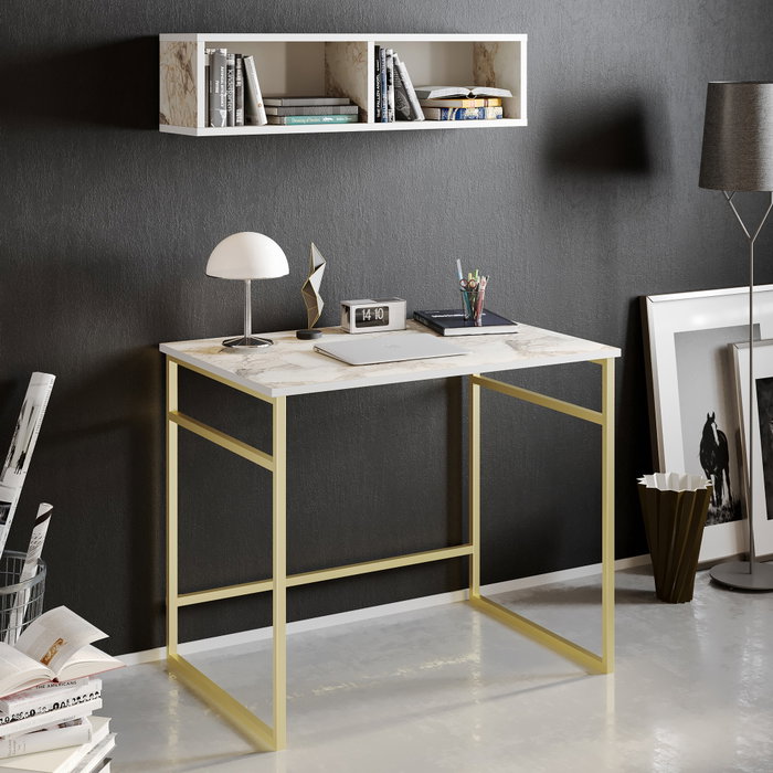 Hanah Home Mesa de Estudio White, Gold - 90x75x60 cm